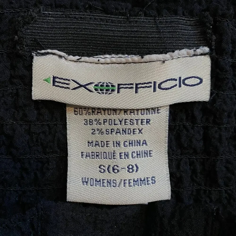 ExOfficio‎ Halter Dress Womens S Black Excellent Smocked Textured Midi LBD